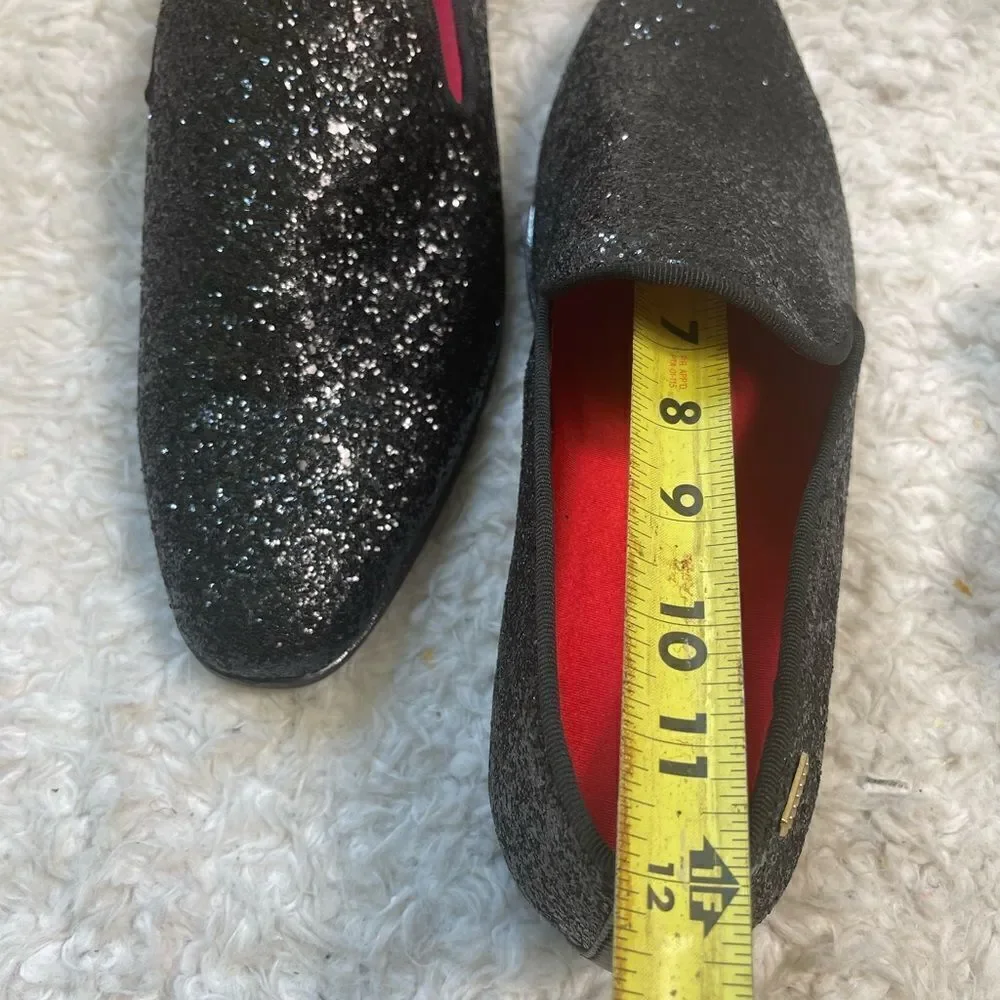 NWOT Black glitter synthetic leather Men’s slip on dress shoes rubber soles SZ13